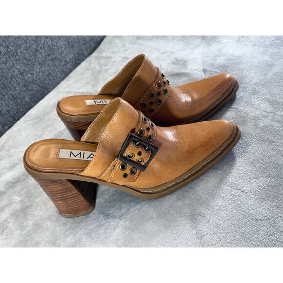 Mia womens shoes 8.5M Y2K Brown leather chunky mules heels 4" - Picture 11 of 16